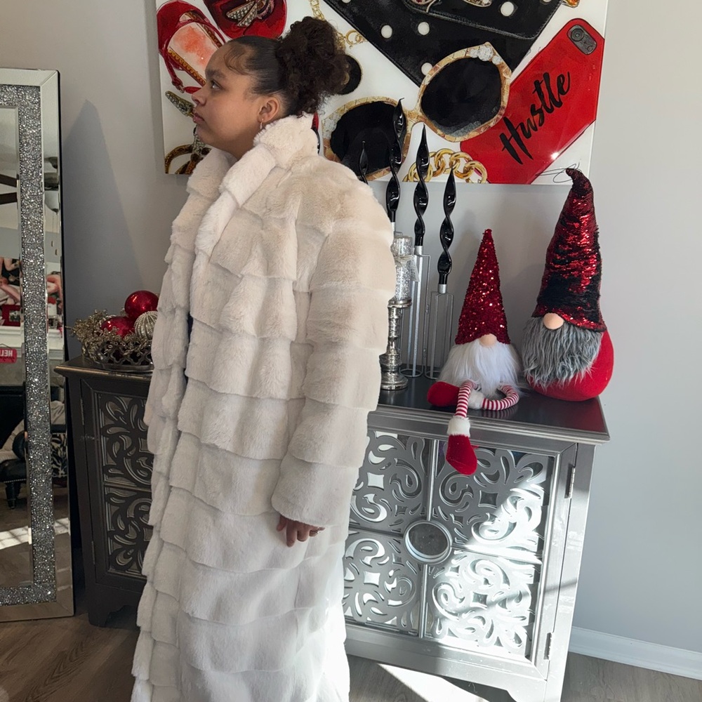 Elegant White Faux Fur Coat